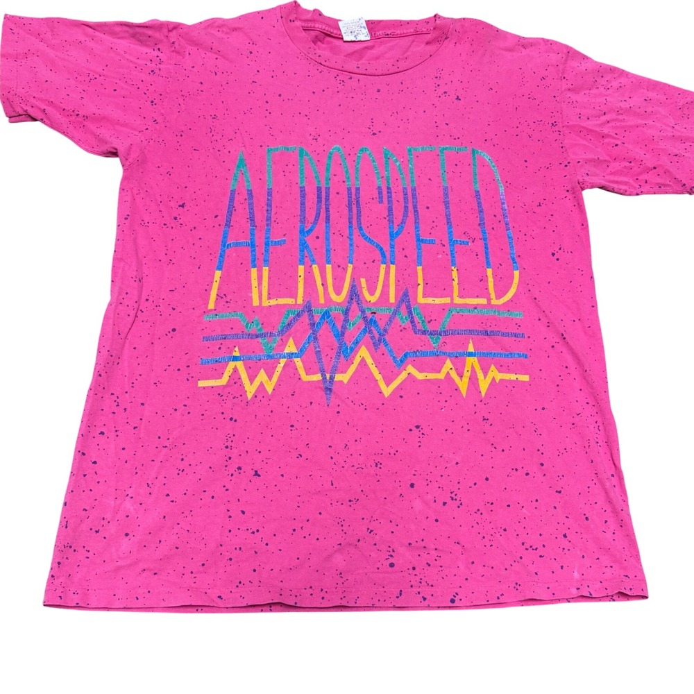 90s Vaporwave‎ Neon Graphic T Shirt Pink Paint Splatter Men's Large